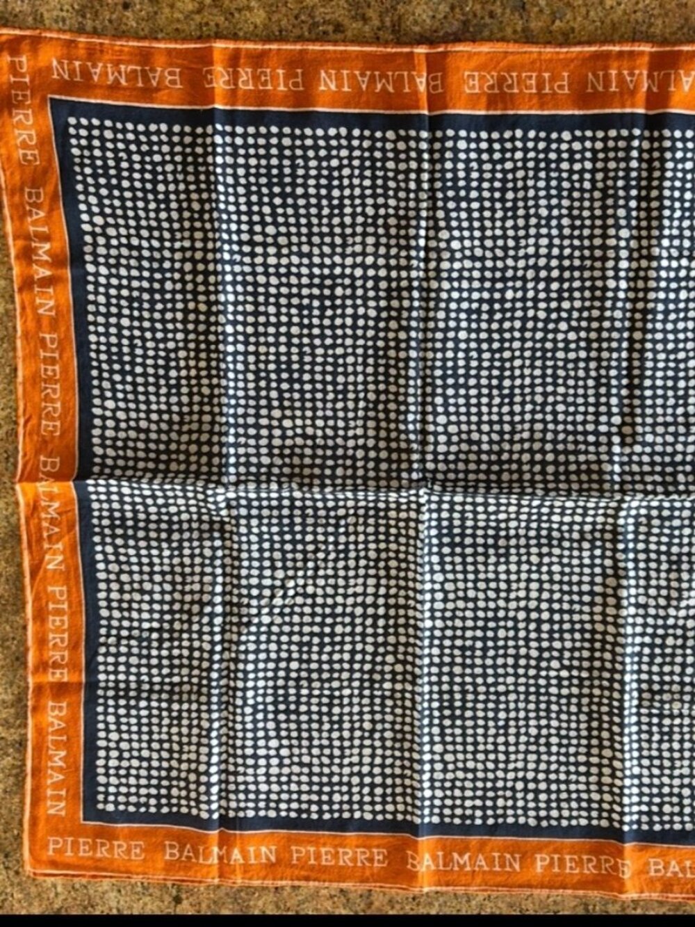 Vintage Pierre Balmain Cotton Scarf Pocket Square Handkerchief Hand Rolled Edges